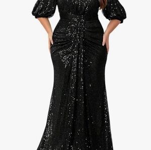 Black off the shoulder Sequin Gown.